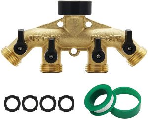 Atdawn 4-way brass hose splitter